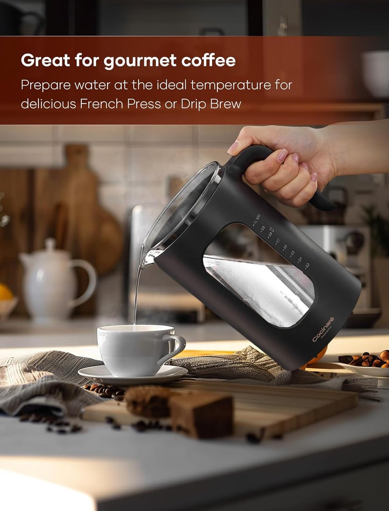 intasting Electric Tea Kettle, Glass Electric Kettle with tea Infuser and Precise knob temperature control, 1200W Fast Heating, BPA-Free, Easy to Clean, for Tea and coffee, 1 Liter (Dark Gray) - Image 5